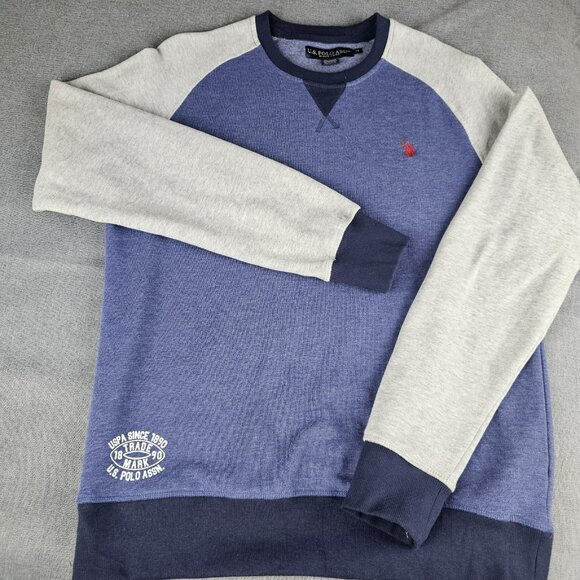 Vintage US Polo Assn Sweatshirt Men's Mideum Gray Blue LS Color Block Pullover - Picture 1 of 6
